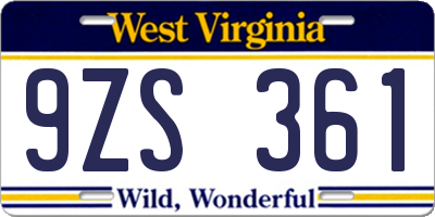 WV license plate 9ZS361