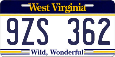 WV license plate 9ZS362