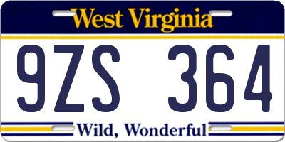 WV license plate 9ZS364