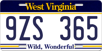 WV license plate 9ZS365