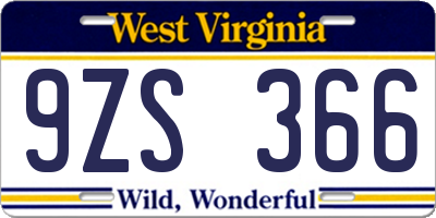 WV license plate 9ZS366