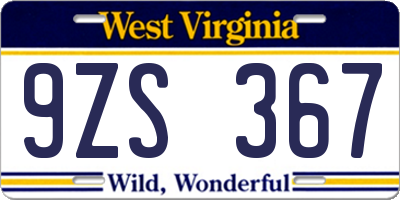 WV license plate 9ZS367