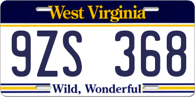 WV license plate 9ZS368
