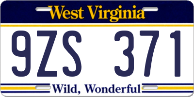 WV license plate 9ZS371