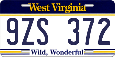 WV license plate 9ZS372