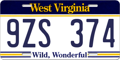 WV license plate 9ZS374