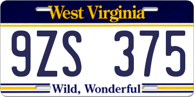 WV license plate 9ZS375