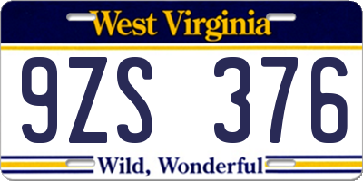WV license plate 9ZS376