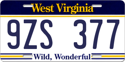 WV license plate 9ZS377