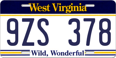 WV license plate 9ZS378