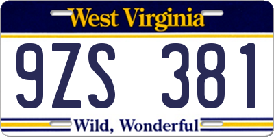 WV license plate 9ZS381