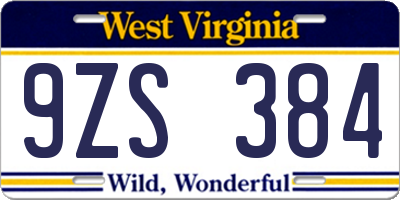WV license plate 9ZS384