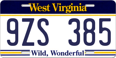 WV license plate 9ZS385