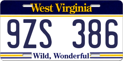 WV license plate 9ZS386