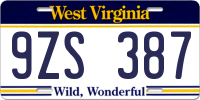 WV license plate 9ZS387
