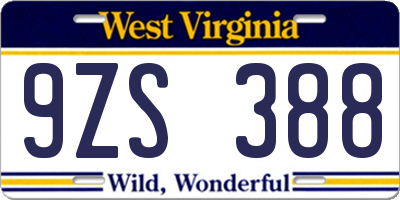 WV license plate 9ZS388