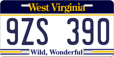WV license plate 9ZS390