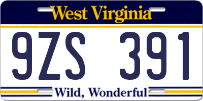 WV license plate 9ZS391