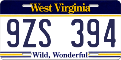 WV license plate 9ZS394