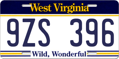 WV license plate 9ZS396