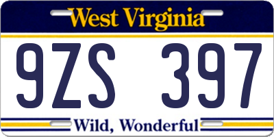 WV license plate 9ZS397