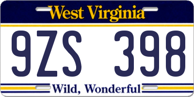 WV license plate 9ZS398