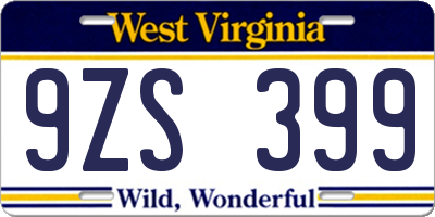 WV license plate 9ZS399