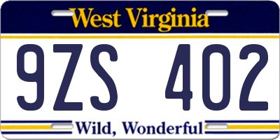 WV license plate 9ZS402