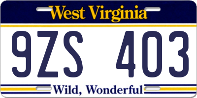 WV license plate 9ZS403