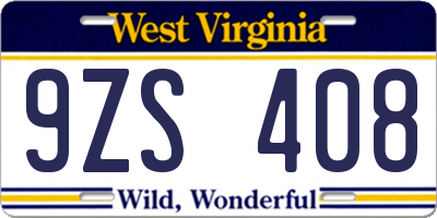 WV license plate 9ZS408