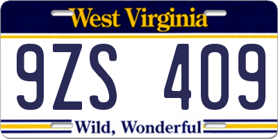 WV license plate 9ZS409