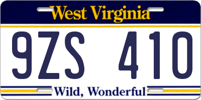 WV license plate 9ZS410