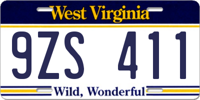 WV license plate 9ZS411
