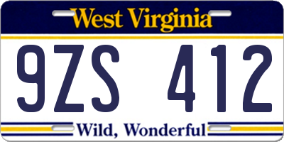 WV license plate 9ZS412