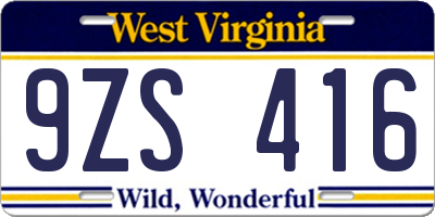 WV license plate 9ZS416