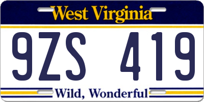 WV license plate 9ZS419