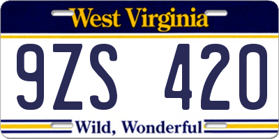 WV license plate 9ZS420