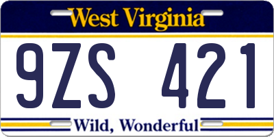 WV license plate 9ZS421
