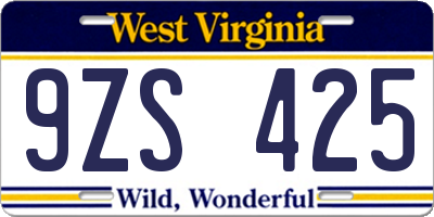 WV license plate 9ZS425