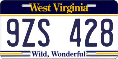 WV license plate 9ZS428