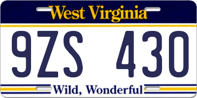 WV license plate 9ZS430