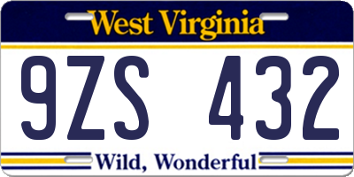 WV license plate 9ZS432