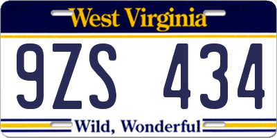 WV license plate 9ZS434