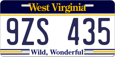 WV license plate 9ZS435