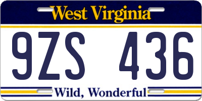WV license plate 9ZS436