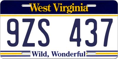 WV license plate 9ZS437