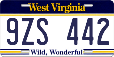 WV license plate 9ZS442