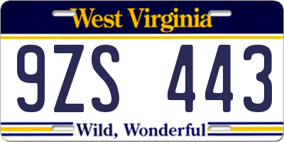 WV license plate 9ZS443