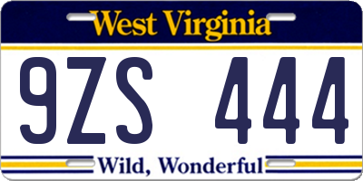 WV license plate 9ZS444