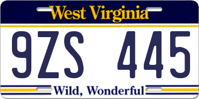 WV license plate 9ZS445
